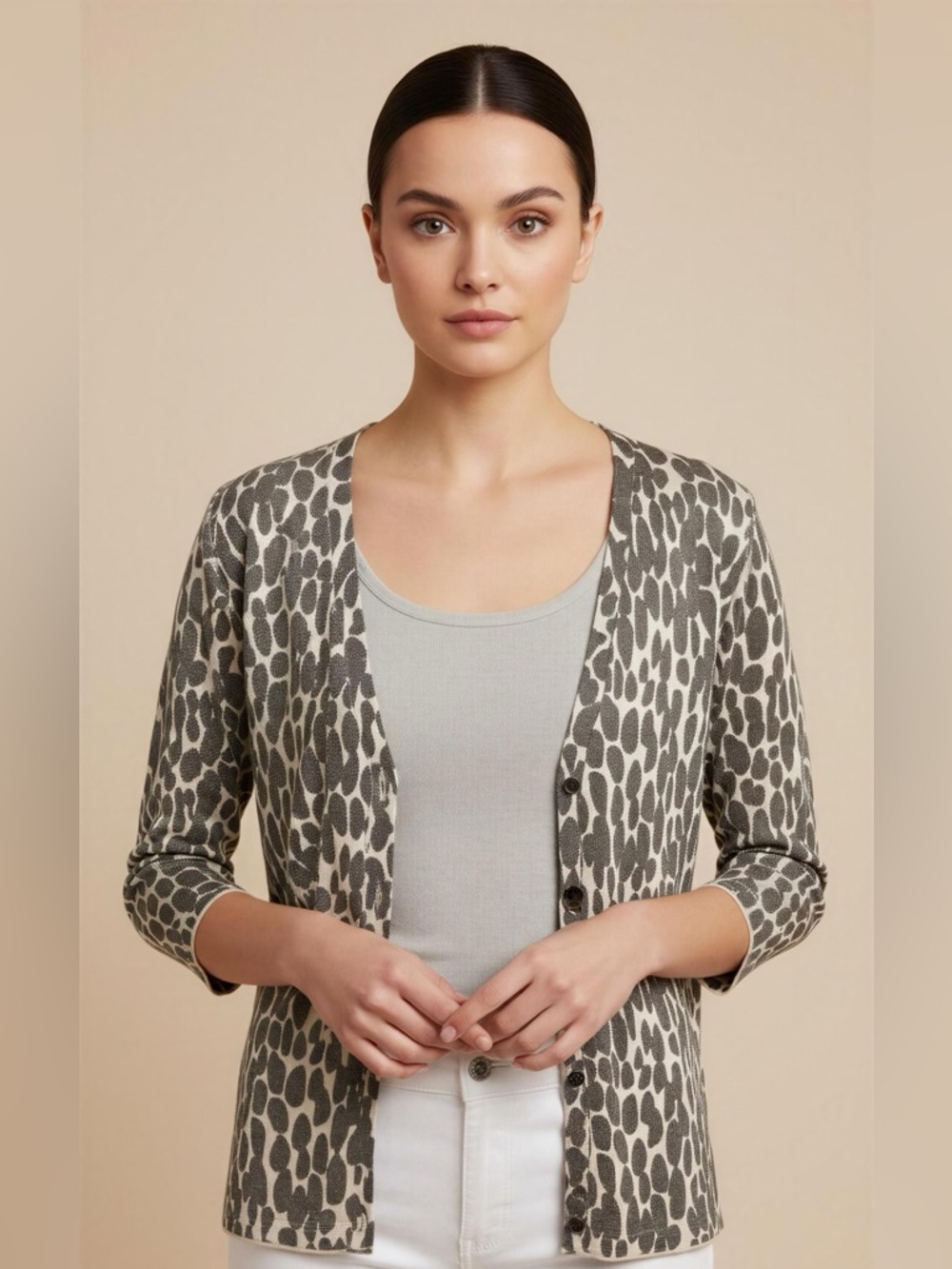 Joseph A. Button-Down Sweater Cardigan with Shimmer